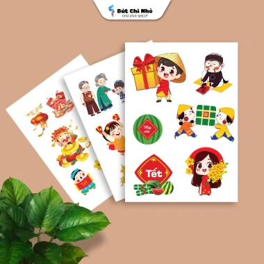 Combo 3 tờ sticker Tết năm mới - Trang trí bánh chưng, nhà, hộp quà chỉ 35.000₫ 2