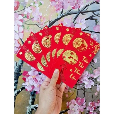Combo 30 bao lì xì vỏ nhung đỏ in chữ nổi cỡ to, chúc tài lộc may mắn năm mới