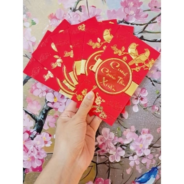 Combo 30 bao lì xì vỏ nhung đỏ in chữ nổi cỡ to, chúc tài lộc may mắn năm mới