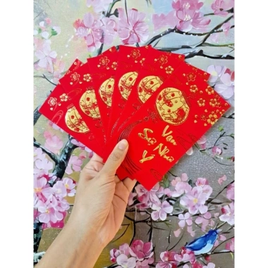 Combo 30 bao lì xì vỏ nhung đỏ in chữ nổi cỡ to, chúc tài lộc may mắn năm mới
