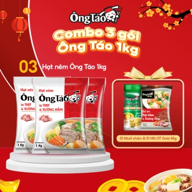 Combo 3kg Hạt Nêm Ông Táo 3×1kg + Gold 45g + Muối Chấm Tôm Chua Cay 120g - Chỉ 139.000₫