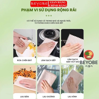 Combo 3m Khăn Lau Xơ Mướp Đa Năng BEYOBE - Siêu Thấm Hút, Tách Dầu, Dọn Nhà 40k