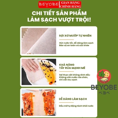 Combo 3m Khăn Lau Xơ Mướp Đa Năng BEYOBE - Siêu Thấm Hút, Tách Dầu, Dọn Nhà 40k