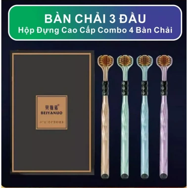 Combo 4 Bàn Chải Đánh Răng 3 Đầu - Lông Mềm Mại, Sạch Góc, Bảo Vệ Răng