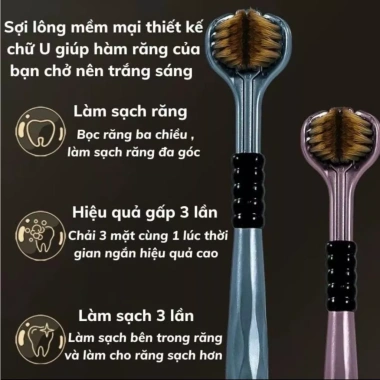 Combo 4 Bàn Chải Đánh Răng 3 Đầu - Lông Mềm Mại, Sạch Góc, Bảo Vệ Răng