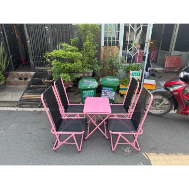 Combo 4 ghế 1 bàn lò xo lưng cao, gấp gọn, ghế cafe ngoài trời chắc chắn giảm giá 419k 3