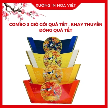 Combo 4 khay thuyền giỏ quà Tết - Mẫu Xuân An Nhiên, giá ưu đãi 76.000 VND