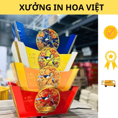 Combo 4 khay thuyền giỏ quà Tết - Mẫu Xuân An Nhiên, giá ưu đãi 76.000 VND