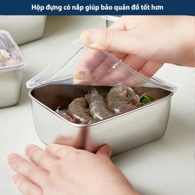 Combo 5-6 Hộp Inox 1.500ml, Nắp Đậy Silicone Hút Chân Không, Khay Inox – 48.000đ