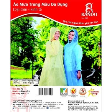 Combo 5 áo mưa đa dụng RANDO chính hãng - Trơn siêu nhẹ, không thấm, tiện lợi du lịch, thời trang, giá chỉ 105.000₫ 2 Combo 5 áo mưa đa dụng RANDO chính hãng - Trơn siêu nhẹ, không thấm, tiện lợi du lịch, thời trang, giá chỉ 105.000₫ 2