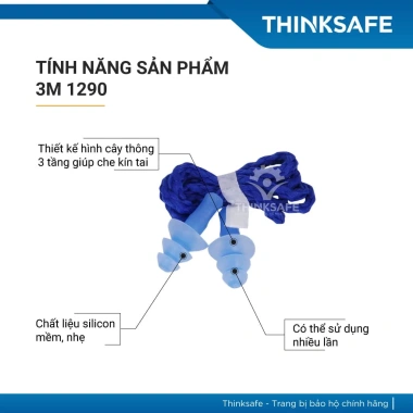 Combo 5 cặp nút tai chống ồn 3M 1.290 Silicone nhẹ, giảm ồn 25 dB - Xanh biển THINKSAFE 4