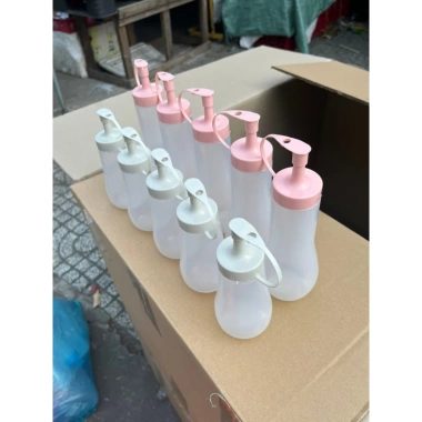 Combo 5 chai đựng tương ớt đáy bầu + bình nước mắm nhựa PP 2 side - Giá 33.000