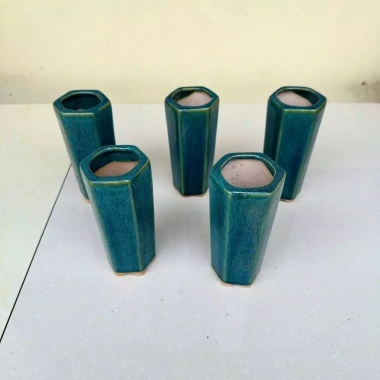 Combo 5 chậu bonsai mini lục ống gốm xanh - Giá ưu đãi 80.000đ 4