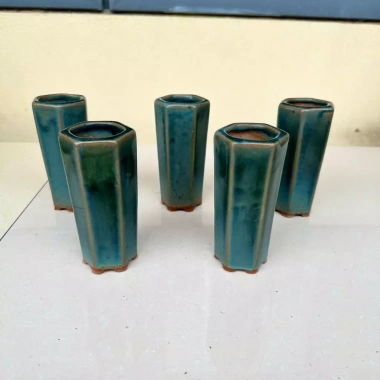 Combo 5 chậu bonsai mini lục ống gốm xanh - Giá ưu đãi 80.000đ 7