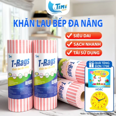 Combo 5 Cuộn Khăn Lau Bếp Siêu Dai Tái Sử Dụng Timi T Rags 40 Miếng Lớn Giá Ưu Đãi 46.000 VND