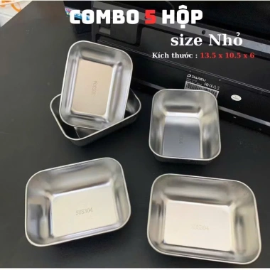Combo 5 Hộp Đựng Thực Phẩm INOX Vuông Bé, Nắp Nhựa - Tiết Kiệm Nhà Bếp, Giá 40.000 VND