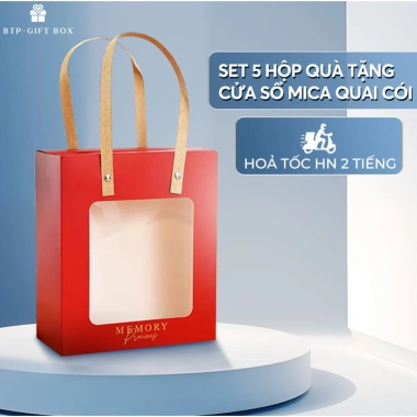 Combo 5 Hộp Quà Giấy Dày, Quai Cói, Cửa Sổ Mica Chống Nước, Quà Tết Valentine