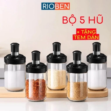 Combo 5 Hũ Đựng Gia Vị RioBen + Thìa Thông Minh - Tiết Kiệm Không Gian, Giá 87.000₫