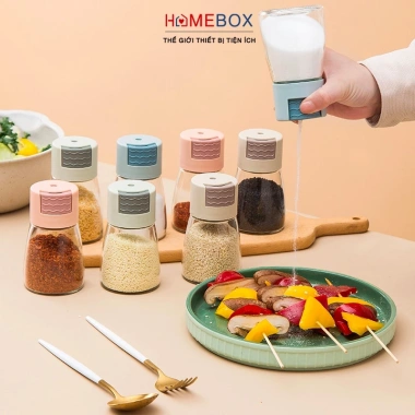 Combo 5 lọ đựng gia vị thủy tinh 180ml - Nút bấm chống ẩm, gọn gàng cho bếp