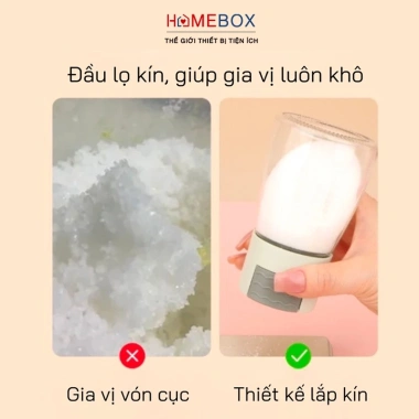 Combo 5 lọ đựng gia vị thủy tinh 180ml - Nút bấm chống ẩm, gọn gàng cho bếp