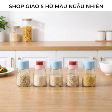Combo 5 lọ đựng gia vị thủy tinh 180ml - Nút bấm chống ẩm, gọn gàng cho bếp
