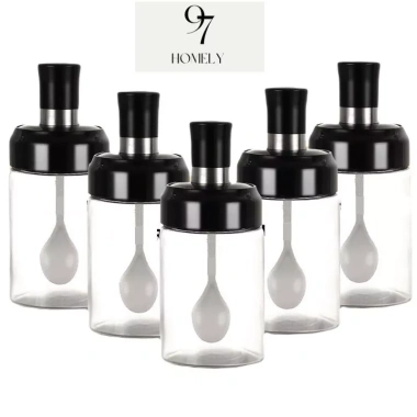 Combo 5 Lọ Gia Vị Thủy Tinh Gắn Thìa Lấy Thông Minh - Chịu Nhiệt Độ Cao, Bền Bỉ 97 Homely