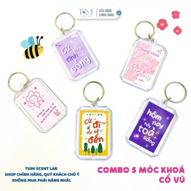 Combo 5 Móc Khóa RIN HUDA - Thông Điệp Cổ Vũ, Tích Cực, Bùa May Mắn, Lời Nhắn Nhủ - 58.000₫
