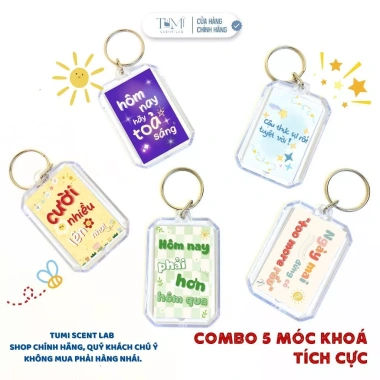 Combo 5 Móc Khóa RIN HUDA - Thông Điệp Cổ Vũ, Tích Cực, Bùa May Mắn, Lời Nhắn Nhủ - 58.000₫