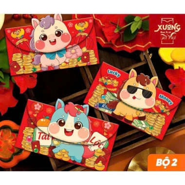 Combo 5 Set 15 Bao Lì Xì Ngang Phong Bì Thư Cao Cấp Tết 2.026 Giá 27.000 VNĐ