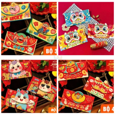 Combo 5 Set 15 Bao Lì Xì Ngang Phong Bì Thư Cao Cấp Tết 2.026 Giá 27.000 VNĐ