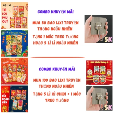 Combo 50-100 Bao Lì Xì Truyền Thống Mix Ngẫu Nhiên - Đủ Mẫu Hottrend, Hình Đẹp Sắc Nét - Giá chỉ 20.900 VND