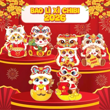 Combo 50 Bao Lì Xì Tết 2.026 Chibi Dễ Thương Ánh Kim Bóng Đẹp Giá chỉ 9.900 VND