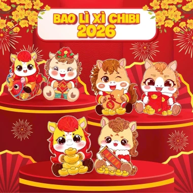 Combo 50 Bao Lì Xì Tết 2.026 Chibi Dễ Thương Ánh Kim Bóng Đẹp Giá chỉ 9.900 VND