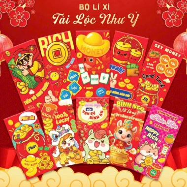 Combo 50 bao lì xì tết bình ngô 2.026 - Hoạt hình Chibi gia đình, chỉ 26.000 VND