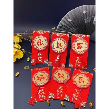 Combo 6 bao lì xì tết 4D - Lì xì hỷ, tua rua, giảm còn 25.000đ chúc năm mới