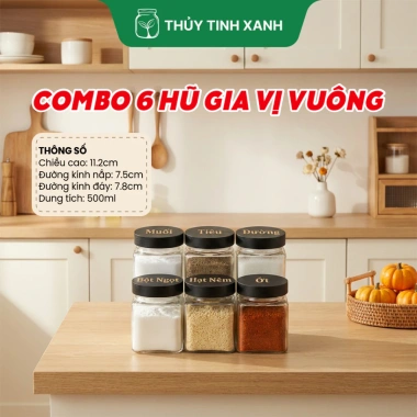 Combo 6 Hũ Đựng Gia Vị Vuông Tròn Lục Giác - Khắc Theo Yêu Cầu, Giá 240.000₫