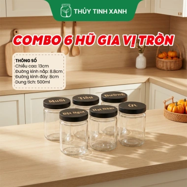 Combo 6 Hũ Đựng Gia Vị Vuông Tròn Lục Giác - Khắc Theo Yêu Cầu, Giá 240.000₫