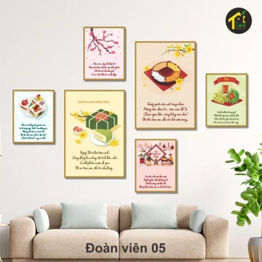 Combo 6 Tranh Trang Trí Tết 2.025 - Dán Tường Kèm Keo Dán Tiện Lợi, Decor Tết 96.000₫