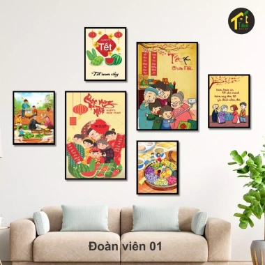 Combo 6 Tranh Trang Trí Tết 2.025 - Dán Tường Kèm Keo Dán Tiện Lợi, Decor Tết 96.000₫