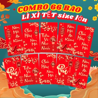 COMBO 66 Bao lì xì Tết 2.026 Bính Ngọ đỏ nhũ vàng - Giá sỉ cao cấp 98.750 VND