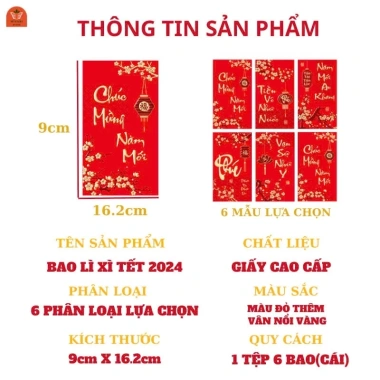 COMBO 66 Bao lì xì Tết 2.026 Bính Ngọ đỏ nhũ vàng - Giá sỉ cao cấp 98.750 VND