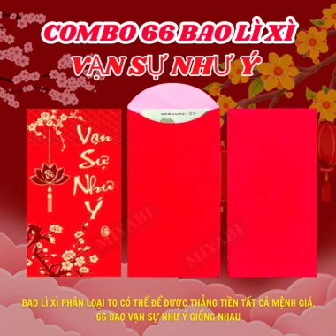 COMBO 66 Bao lì xì Tết 2.026 Bính Ngọ đỏ nhũ vàng - Giá sỉ cao cấp 98.750 VND