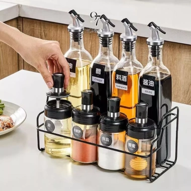 Combo 8 Chai Lọ Đựng Gia Vị Thủy Tinh 97HOMELY tặng Kệ và Thìa - Dầu Ăn, Nước Mắm, Muối, Bột Canh 2