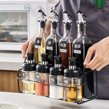 Combo 8 Chai Lọ Đựng Gia Vị Thủy Tinh 97HOMELY tặng Kệ và Thìa - Dầu Ăn, Nước Mắm, Muối, Bột Canh 8