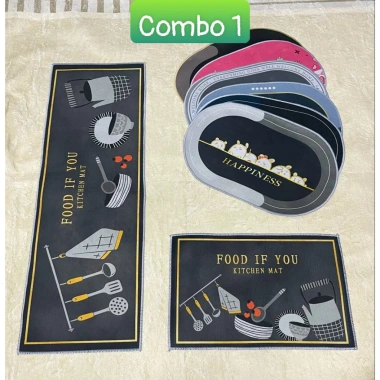 Combo 8 thảm lau chân bếp 3D Bali nỉ lì - 2 tấm sàn + 6 thảm bầu dục, chỉ 40.000₫ 10