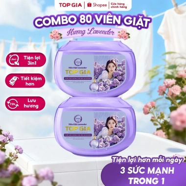 Combo 80 viên giặt xả TopGia: Thơm lâu hoa hồng, lavender, giặt sạch, tiết kiệm