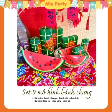 Combo 9 Mô Hình Bánh Chưng, Giò Chả, Dưa Hấu Giấy Cứng Trang Trí Tết 2.025 - 24k