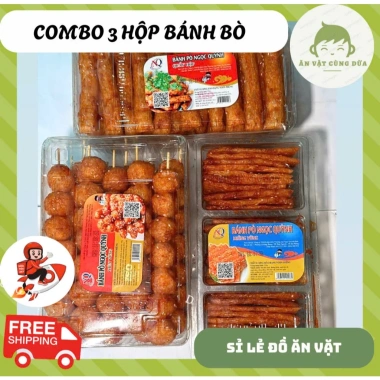 Combo ăn vặt tuổi thơ 3 hộp bánh bò Ngọc Quỳnh, xiên vừng, 3 ngăn vừng, quẩy - Giá chỉ 91.600 VND