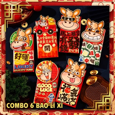 Combo Bao Lì Xì Tết Bính Ngọ 2.026 – 12 mẫu ngựa dễ thương, 6 bao/mẫu 25.000₫