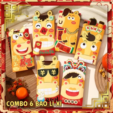 Combo Bao Lì Xì Tết Bính Ngọ 2.026 – 12 mẫu ngựa dễ thương, 6 bao/mẫu 25.000₫